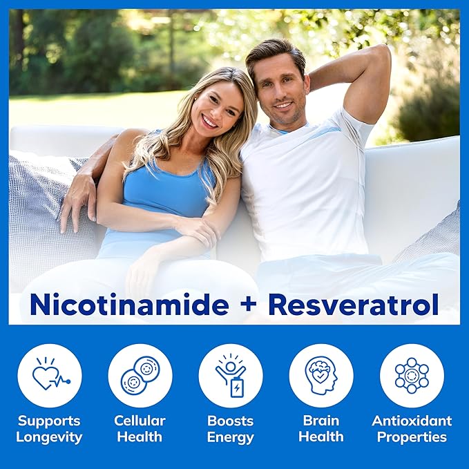 aSquared Nutrition Nicotinamide with Resveratrol - 120 Veggie Capsules - Vitamin B3 500mg (Niacinamide Flush Free) - Supplement Pills to Support NAD Skin Cell Health &amp Energy (Pack of 2)