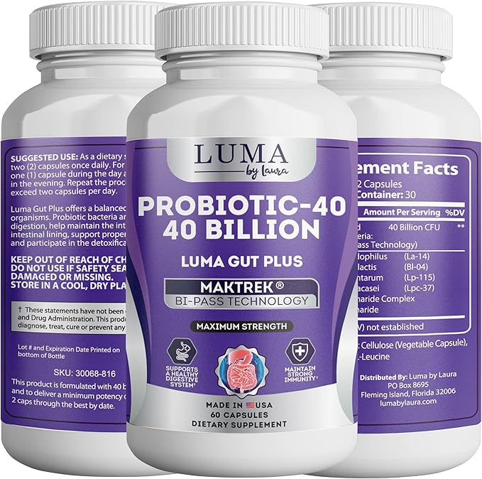 Adult Probiotics 40 Billion CFU for Stomach Acid Resistant - Maximum Potency for Gut Health &amp Immune Support - No Dairy Gluten Wheat Yeast - 60 Veggie Capsules