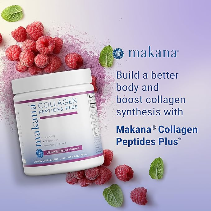 Makana Collagen Peptides Plus – with Verisol® Vitamin C Hyaluronic Acid &amp Amino Acids – Supports Hair Skin Nails &amp Joints 30 Servings – Raspberry Flavor