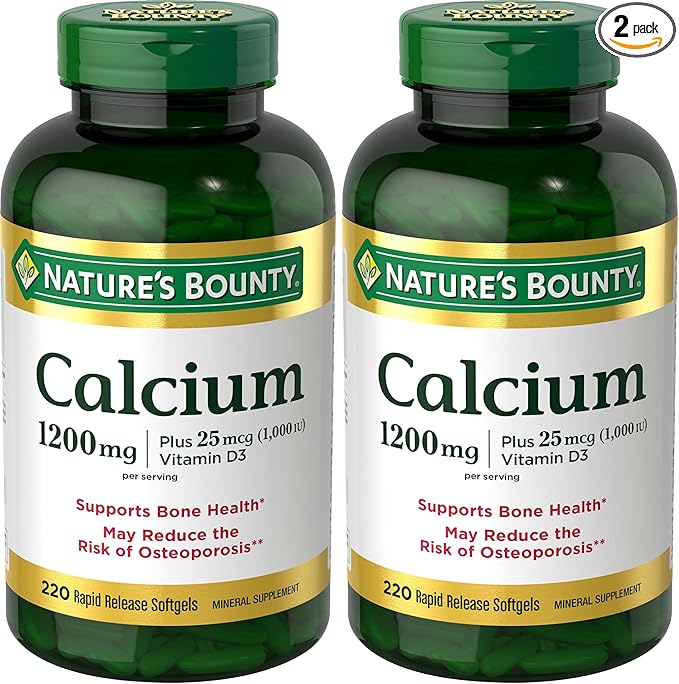 Nature's Bounty Calcium 1200 mg with Vitamin D3 Bone Health &amp Immune Support Vitamin D3 1000 IU 220 Softgels (Pack of 2)