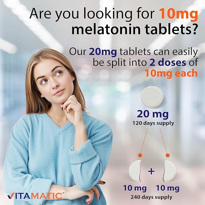 Vitamatic Melatonin Combo 20mg Melatonin Made with B6 Magnesium L-Theanine L-Tryptophan 5-HTP GABA Valerian Chamomile Passion Flower Ashwagandha &amp Black Pepper