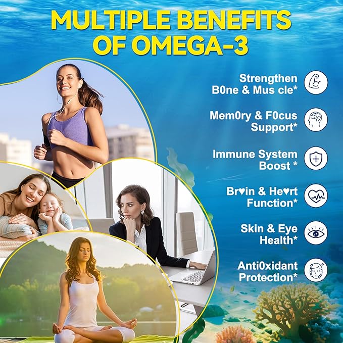 Women’s Omega-3 Gummies Supplement: 1280mg Vegan Sugar Free Omega Fatty Acid DHA EPA with Vitamin D3 Coq10 Magnesium for Focus Health Support - Fish Oil Alternative for Women Adults(120Count)