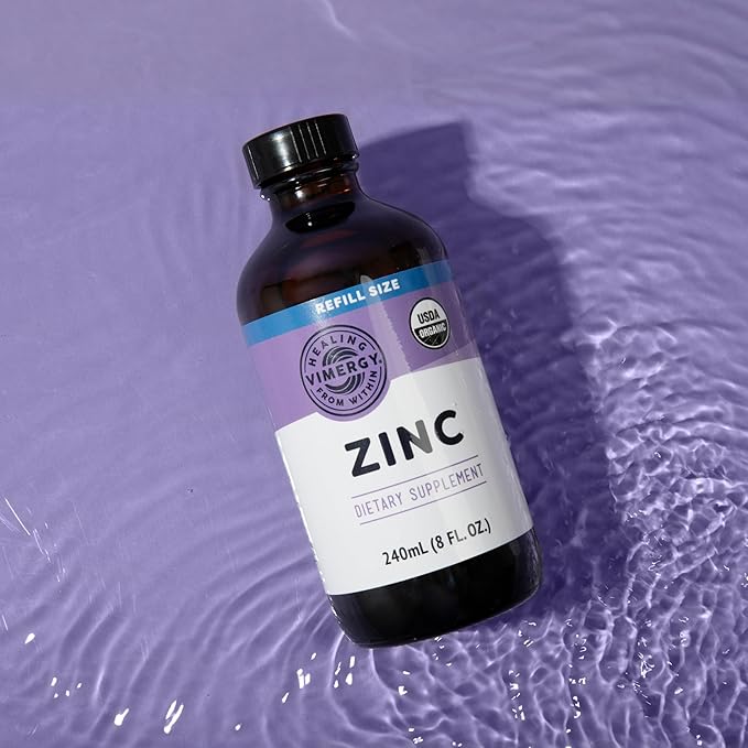 VIMERGY USDA Organic Zinc Supplements for Women &amp Men (7.5mg Liquid Zinc Per Serving) Fast-Absorbing Immune Support Promotes Healthy Bones &amp Skin Vegan Up to 120 Servings (240mL)