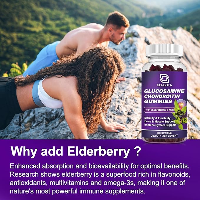 Glucosamine Chondroitin Gummies - 3- Pack Extra Strength 1500mg Glucosamine with MSM &amp Elderberry Flexibility Support Best Cartilage &amp Immune Support Supplement for Men and Wome - 180 Gummi