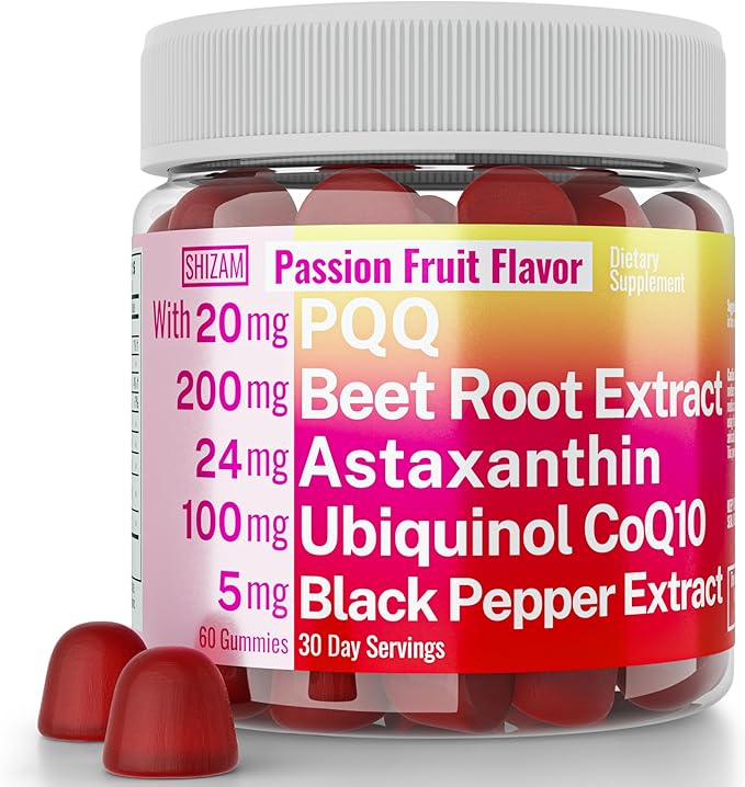 SHIZAM Ubiquinol CoQ10 PQQ Astaxanthin Beets Gummies Super Mitochondrial ATP Supplements Soft Chews Liquid Pills Powder Alt Beet-Root