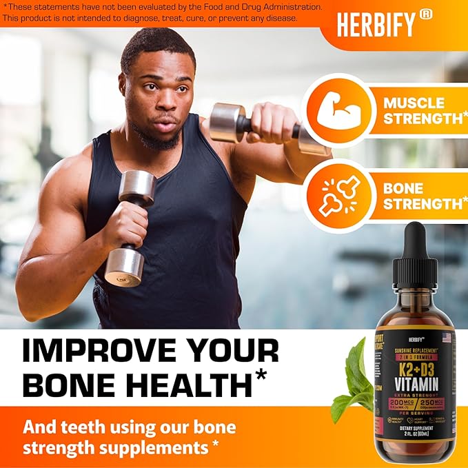 HERBIFY Bundle - Lions Mane Drops &amp K2 and D3 Drops - Brain Support &amp Bone Strength