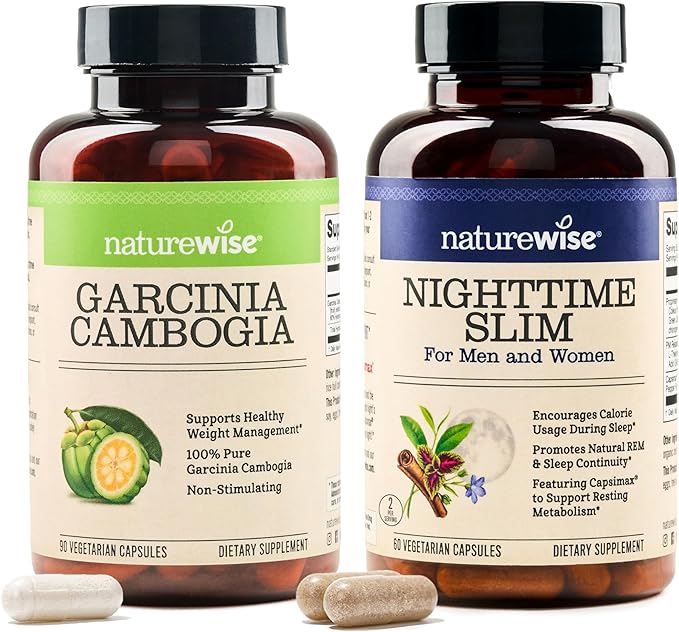 NatureWise [1] Garcinia Cambogia - 60% HCA - Vegan Non-GMO - 90 Capsules[1-3 Month Supply] + [1] NighttimeSlim- Cayenne Green Coffee Bean GABA - 60 Capsules[30-Day Supply]