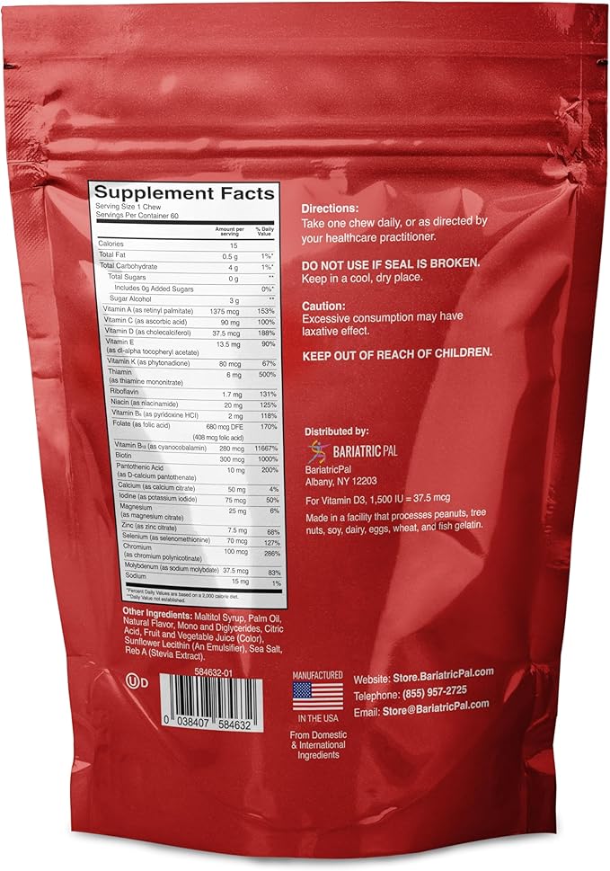BariatricPal Iron-Free Multivitamin Soft Chew - Fruit Punch (120 Count)
