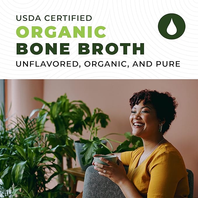 16oz Organic Bone Broth Protein Powder from Grass Fed Beef - USDA Certified Organic Single Ingredient Rich in Collagen Glucosamine No Additives Perfect for Carnivore Paleo and Keto Diets