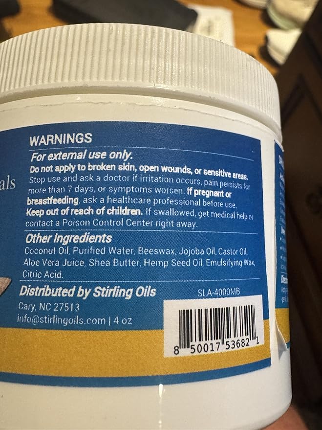 STIRLING Magnesium Cream - 4000mg Hemp Seed Oil + Magnesium &amp Arnica - Supports Joint Mobility Muscle Comfort &amp Back Function - Made in USA with Premium Ingredients