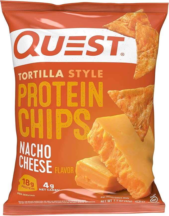 Quest Vanilla Milkshake Protein Powder 24g Protein 1.6lb + Quest Nacho Cheese Tortilla Style Protein Chips 18g Protein Pack of 12