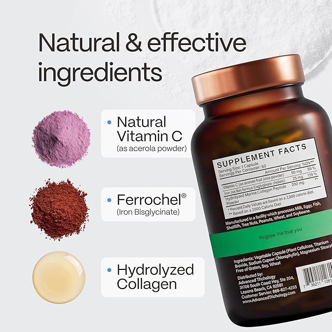 DermaIRON Iron Supplement for Women &amp Men – Gentle Iron for Low Ferritin &amp Anemia Support Hair Thinning &amp Hair Loss Support with Collagen &amp Vitamin C