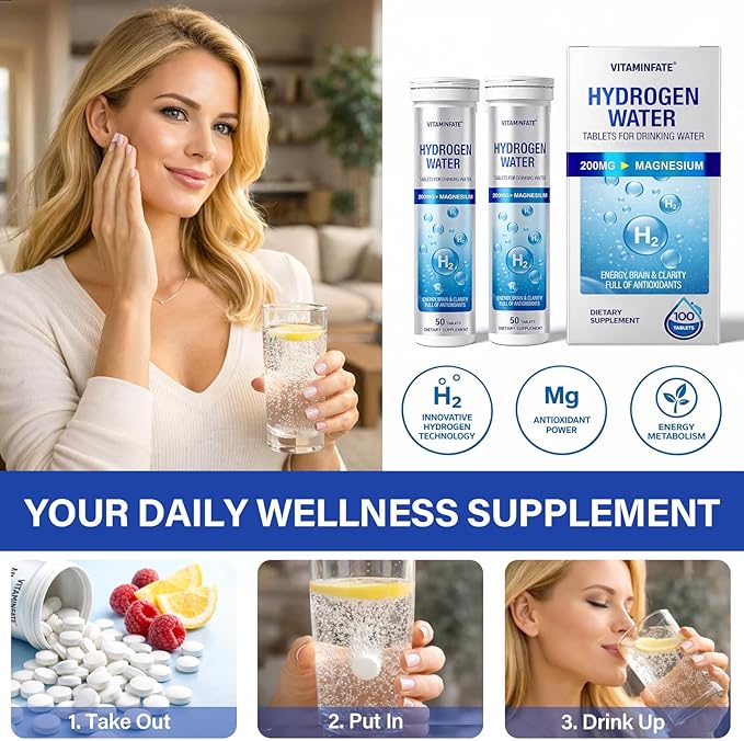 Hydrogen Water Tablets with Magnesium – 100 Counts H2 Molecular Hydrogen Tablets Support Healthy Aging Energy Boost &amp Brain Health Lemon &amp Raspberry Flavors - for Home Office &amp Travel