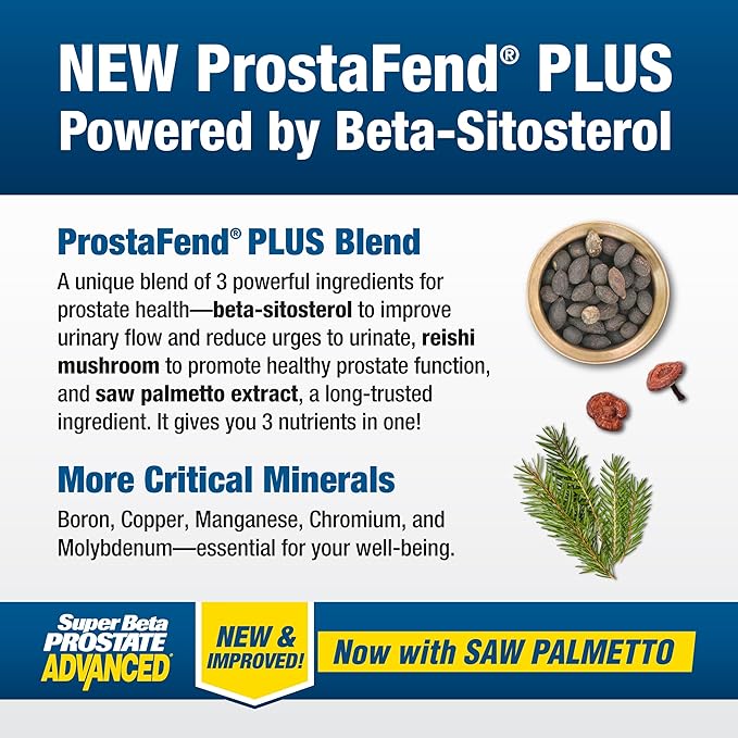 SUPER BETA PROSTATE Advanced with Saw Palmetto - Prostate Health Supplements for Men Bladder &amp Urinary Support with Beta-sitosterol Reishi Saw Palmetto Vitamin D Zinc Oxide Selenium - 180 Co