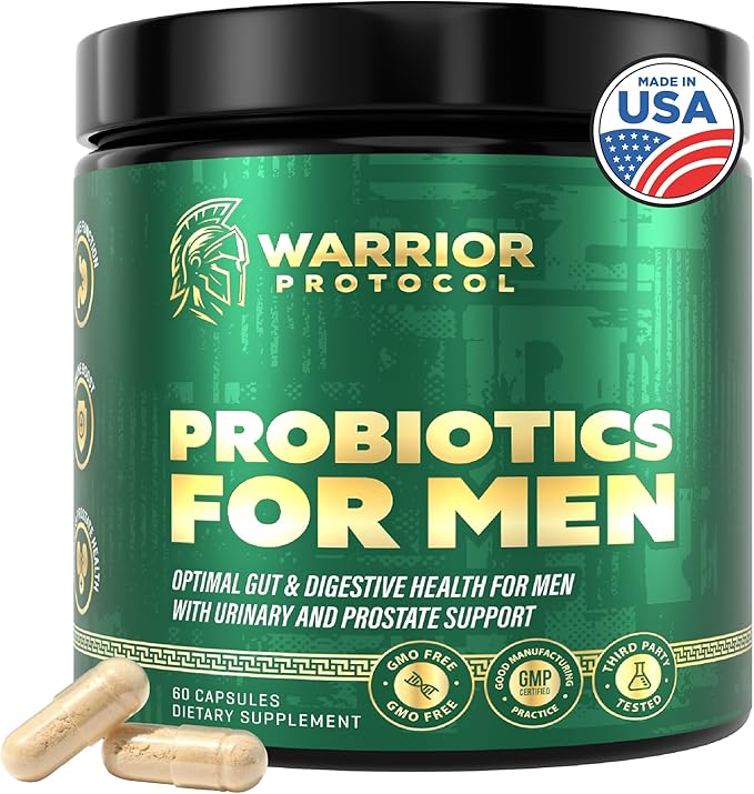 Probiotics for Men with Prebiotics - Men Probiotic Supplement for Digestive Health Gut Health Immune Health Bloating and Prostate Care - Strains Shelf Stable Gluten &amp Soy Free 60 capsules.