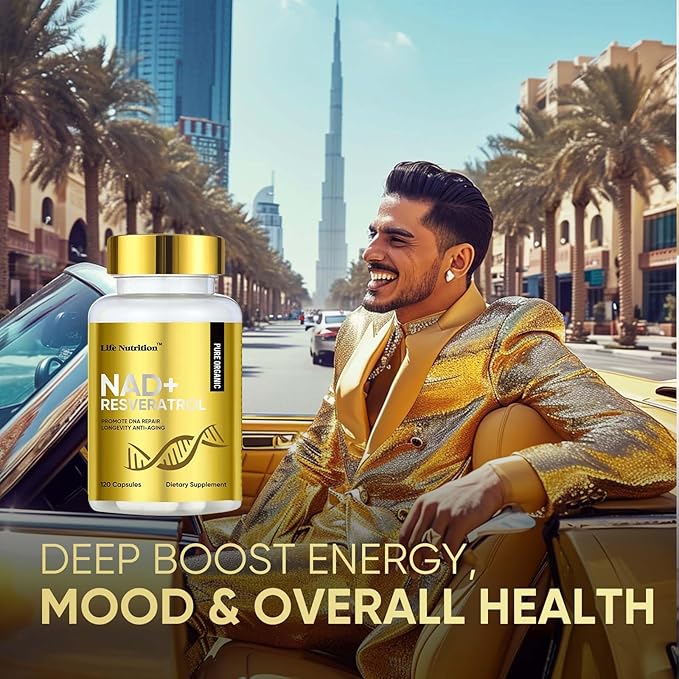 Life Nutrition NAD+ Supplement 2000 mg - 120 Capsules True NAD+ &amp Resveratrol NMN Alternative Supports Anti-Aging Cellular Energy &amp Repair Metabolism &amp Brain Boost for Men &amp Women
