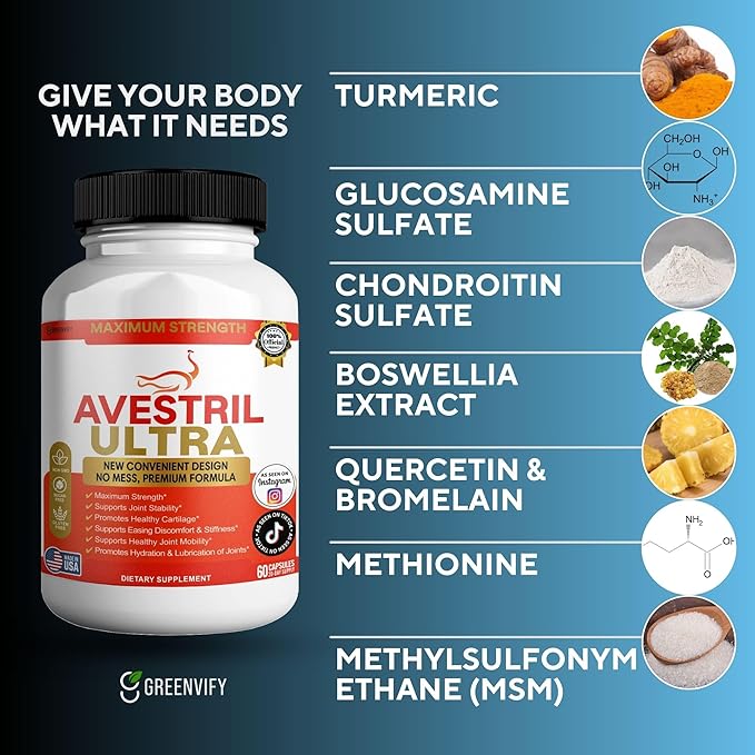 Avestril Ultra Joint Support Supplement Glucosamine Turmeric Chondroitin 60 Capsules (2)