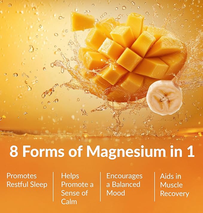 BIOptimizers Magnesium Breakthrough Drink - 8 Forms of Magnesium Electrolytes Sleep Health Stress Muscle Recovery Heart Support | Glycinate Citrate Malate- Banana Mango