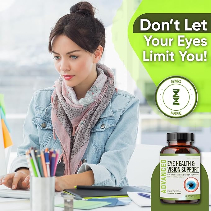Vision Support - Best Eye Vitamins For Blurry Vision.Eye Supplements For Adults with Lutein For Macular Health Eye Vision Eye Strain and Fatigue.With Zinc and Vitamin A to Support Sharp Vision.