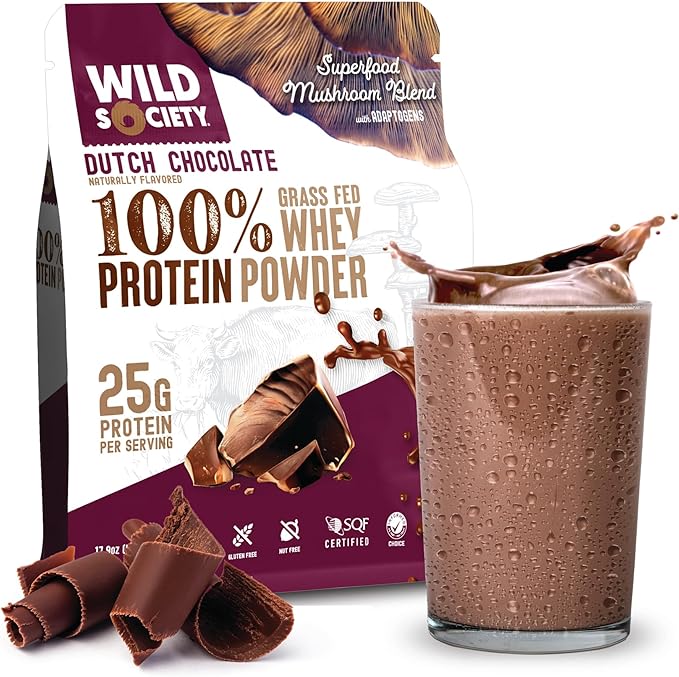 WILD SOCIETY - Top Flavor Mulitpack - 100% Grass Fed Whey Protein Powder + Superfood Mushrooms &amp Adaptogens - 25g Protein Clean Protein Powder 0 Added Sugar Non GMO Gluten Free -