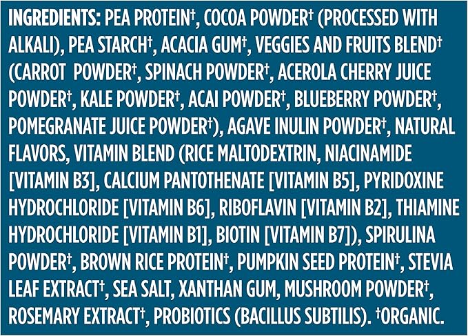 Vega All in One Nutrition Organic - 20g Plant-Based Pea Protein Chocolate 17 Servings Vitamins A &amp C Probiotics Greens Vegan Keto Gluten Free 25oz (Packaging May Vary) (Pack of 12)