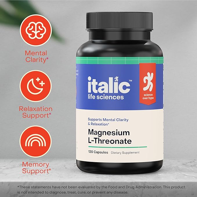 Magnesium L-Threonate 2000mg – Brain Health Supplement for Memory Focus &amp Mental Clarity – Supports Relaxation &amp Sleep – 120 Capsules – Non-GMO Lab Tested Made in USA by Italic Life Science