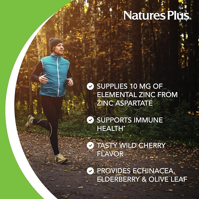 NaturesPlus Herbal Actives ImmunActin - 60 Zinc Lozenges Pack of 2 - Wild Cherry Flavor - Supports Immune Health - with Echinacea Elderberry &amp Olive Leaf - Gluten Free - 120 Total Servings