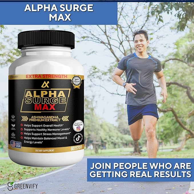 Alpha Surge Max Organic Ashwagandha Black Pepper Extract 60 Capsules Extra Strength Dietary Supplement (3)