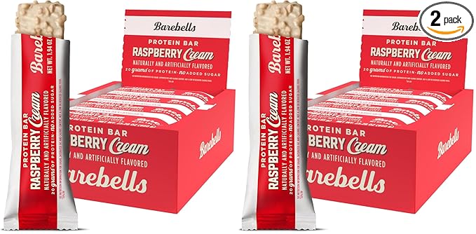 Barebells Protein Bars Raspberry Cream - 12 Count 20g High Protein Treats - Chocolate Nutrition Bar with 1g Total Sugars - On-The-Go Breakfast or Post-Workout Snack (Pack of 2)