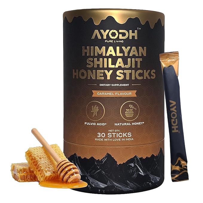 Himalayan Shilajit Honey Sticks with Natural Honey Caramel Flavor – 30 Count 75%+ Fulvic Acid 85+ Trace Minerals Easy Single-Use Energy &amp Immunity Support