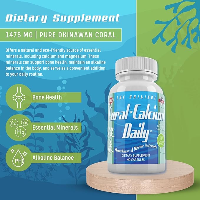 Daily Health - Pure Okinawa Coral Calcium - Marine-Grade Supplement with 72 Trace Minerals - 1475mg 540 Vegetable Capsules (6 Month Supply)