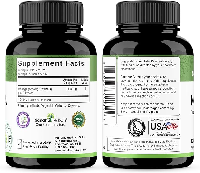 SANDHUHERBALS Moringa Capsules (120 Count) &amp Liquid Zinc Drops (4 Fl Oz) | Supports Immune Gut &amp Skin Health