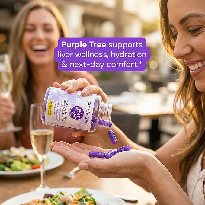 purple tree Post-Drink Wellness Supplement for Liver Support &amp Hydration | Dihydromyricetin DHM Milk Thistle Electrolytes Vitamins | Bachelorette &amp Bachelor Party Kits 30 Packets 120 Pill