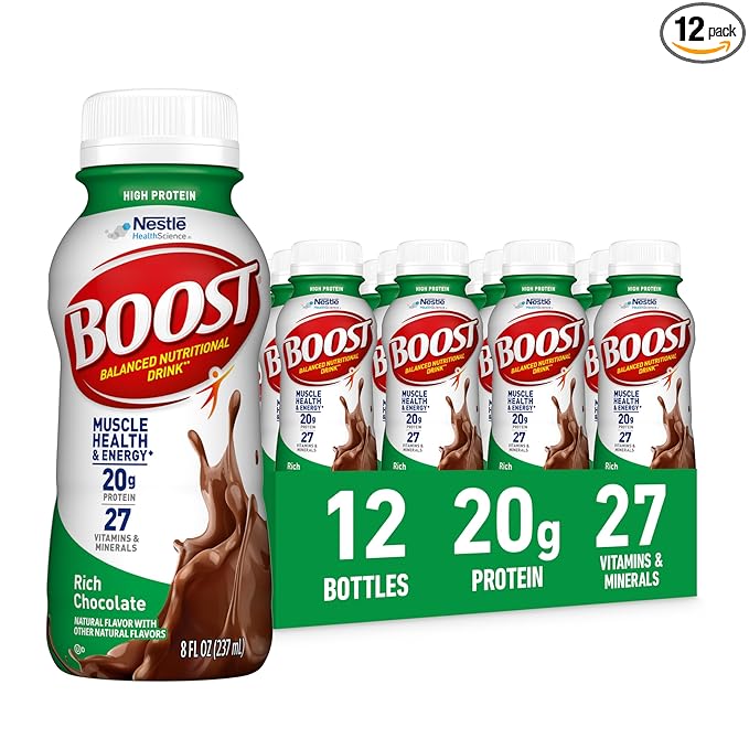 BOOST High Protein Ready to Drink Balanced Nutritional Drink Rich Chocolate 8 FL OZ (Pack of 12)