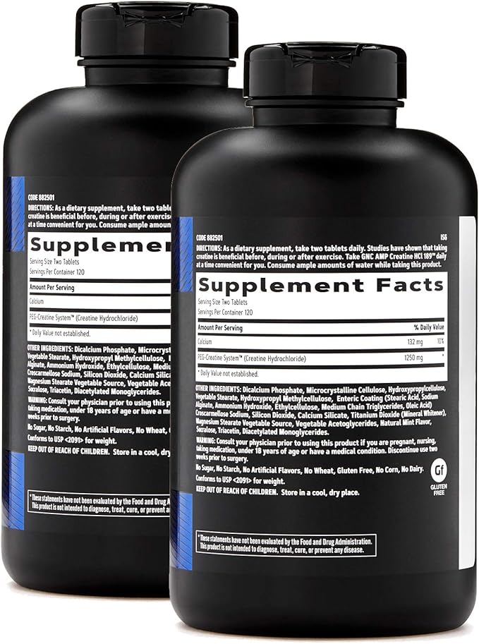 GNC AMP Creatine HCl 189 Targeted Muscle Builder and Recovery Supplement Fast Absorbing Performance Blend 480 Count - Two Pack