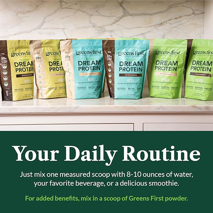 Greens First Dream Protein Plant-Based Vegan Powder - USDA Organic Pumpkin Hemp &amp Pea Protein - Gluten-Free Non-GMO No Added Sugar (Caramel Cappuccino 27.42 oz)