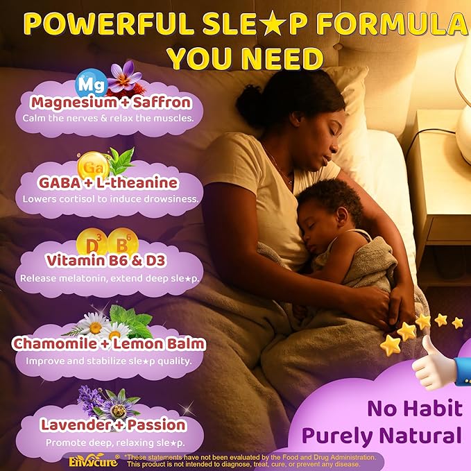 Kids Sleep Gummies - Magnesium Glycinate Saffron for kids w/ Vitamin B6 D3 L-Theanine GABA Chamomile Methylate B12 for Peaceful Sleep Relax Brain &amp Muscle Bedtime Unwind Melatonin Free120