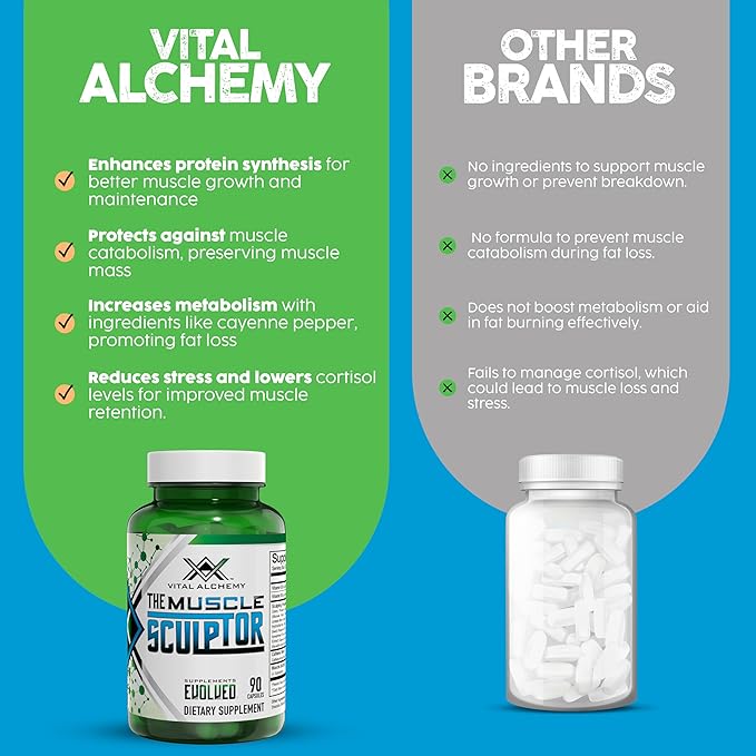 Vital Alchemy The Muscle Sculptor– Muscle Builder with Vitamin B3 B6 Phosphatidylserine Epicatechin &amp Cayenne – Supports Muscle Growth Focus Energy &amp Protein Synthesis Made in USA – 90 C
