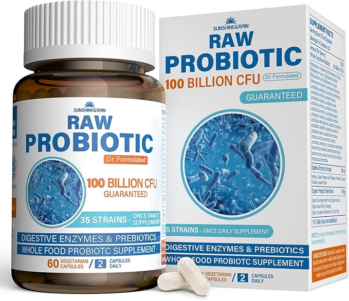 Raw Probiotics for Women &amp Men - 100 Billion CFU 35 Strains Organic Prebiotics &amp Natural Digestive Enzymes for Digestive Gut &amp Immune Health - Soy and Gluten Free Non-GMO 120 Vegan Ca