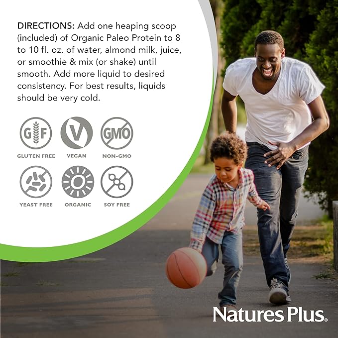 NaturesPlus Organic Paleo Protein - 1.49 lbs 20 g Protein Vegan Protein Powder - Unflavored Unsweetened - Certified Organic High Protein Energy Protein - Vegetarian Gluten-Free - 15 Servings