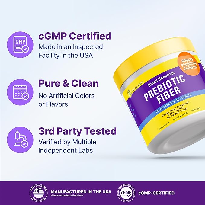 InnovixLabs Prebiotic Fiber Powder for Gut &amp Digestive Health High Fiber Supplement for Women and Men with Chicory Root FOS Acacia Inulin Soluble &amp Insoluble Fiber No Added Sugar 30-Day