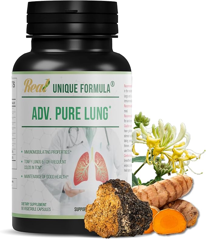 Adv. Pure Lung | Lung Cleanse and Detox | Herbal Respiratory Supplement for Lung Support with Chaga Mushroom Curcumin Turmeric Honeysuckle Flower Astragalus Quercetin Pomegranate