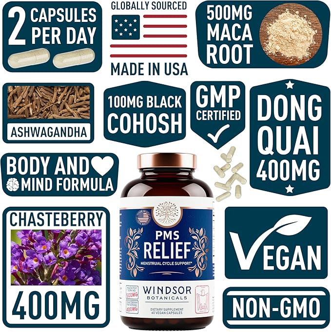 WINDSOR BOTANICALS Iron Supplement and PMS Relief Bundle for Women