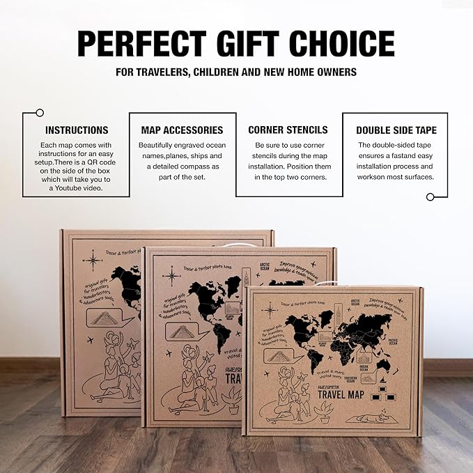 Handmade 3D Wood World Map Wall Art Large Wall Decor Track Your World Travels - Special for Home Kitchen and Office (Large Oak)