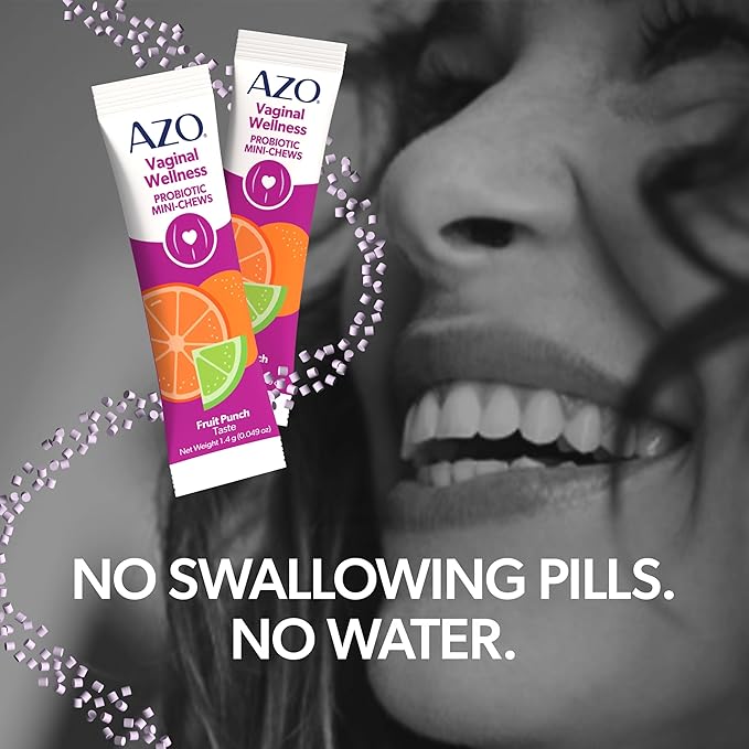 AZO Vaginal Probiotic Mini-Chews for Women Supports Healthy Vaginal Odor Healthy Vaginal Flora Yeast Balance and pH* Delicious Fruit Punch Taste 14 Count