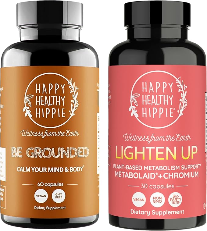 Happy Healthy Hippie Lighten Up Weightloss Supplement (Metabolaid™ + Chromium) &amp Be Grounded Stress Relief Supplements