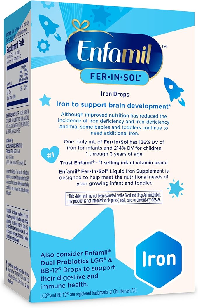 Enfamil Fer-in-Sol Iron Supplement Drops for Infants 50 mL Dropper Bottle (Pack of 2)