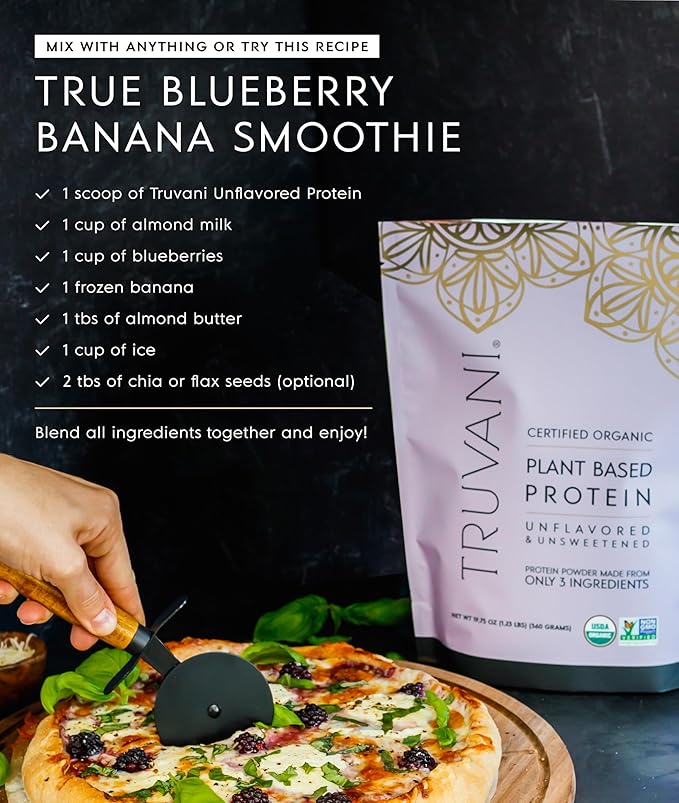 Truvani Pea Protein Powder | Unflavored | 20g Organic Vegan Plant Based Protein | 20 Servings | Keto | Gluten &amp Dairy Free | Low Carb | No Added Sugar