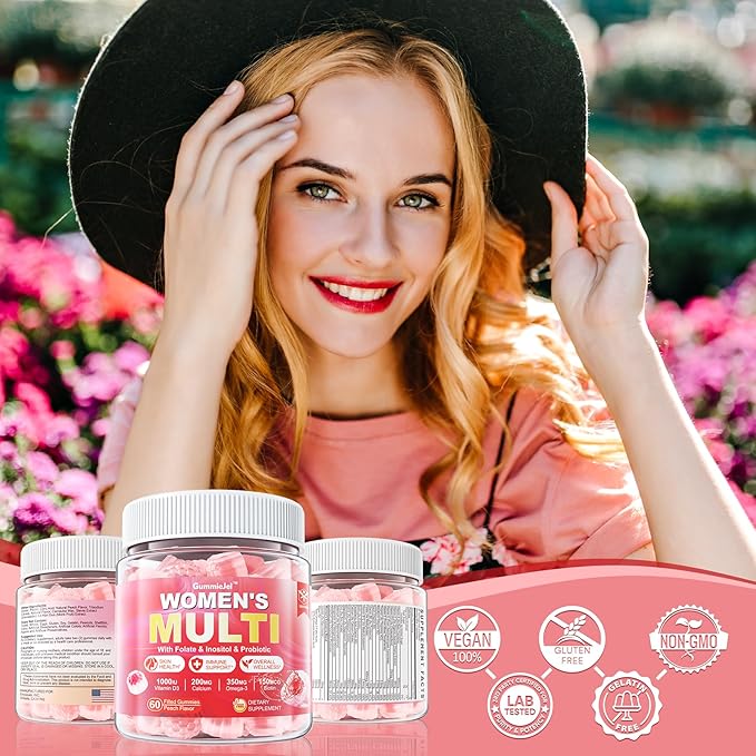 Sugar-Free Women's Multivitamin Gummies - Women Methylated Multivitamin Filled Gummies with Omega-3 Enzymes &amp Antioxidant Blend to Support Overall Health Immunity Hair Nails &amp Skin Health