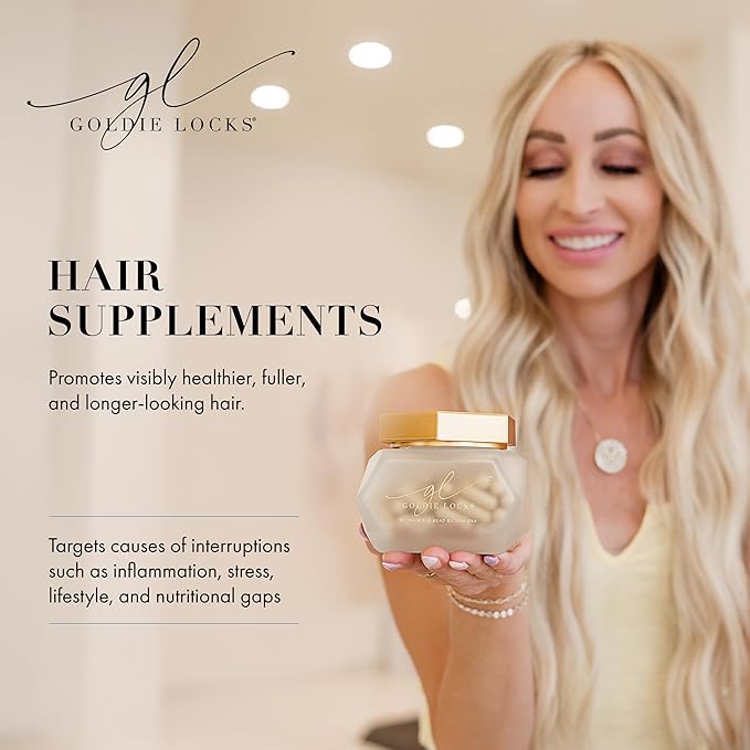 Goldie Locks Hair Growth Supplements - Original Formula - Supports Hair Skin Nails &amp Joints - with Biotin Multi-Collagen Zinc &amp Adaptogenic Herbs - Daily Beauty Supplement - 120 Count